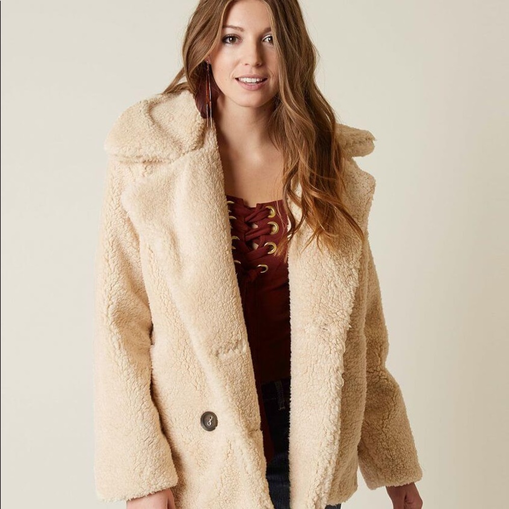 FREE PEOPLE FAUX FUR TEDDY PEACOAT